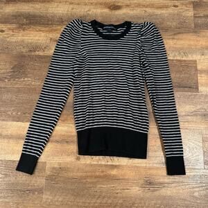 French Connection Gigot Sleeve XS Black Striped Pullover Sweater Office Comfort